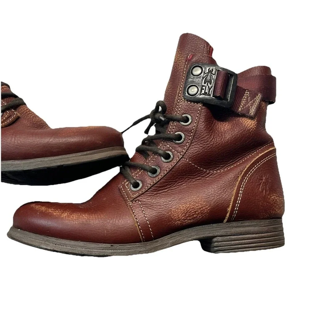 FLY LONDON Boots Womens EU39 US8-8.5 Brick Red Stay Leather Steam Punk Grunge